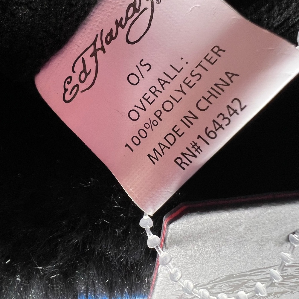 Ed Hardy Women's Trapper Hat Black Faux Fur Pompoms Love Kills Skull| - Picture 7 of 8